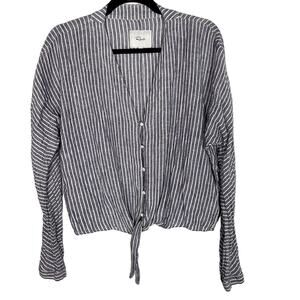 Rails L Blue White Sloane Terrenas Stripe Top Linen Blend Long Sleeve Tie Front